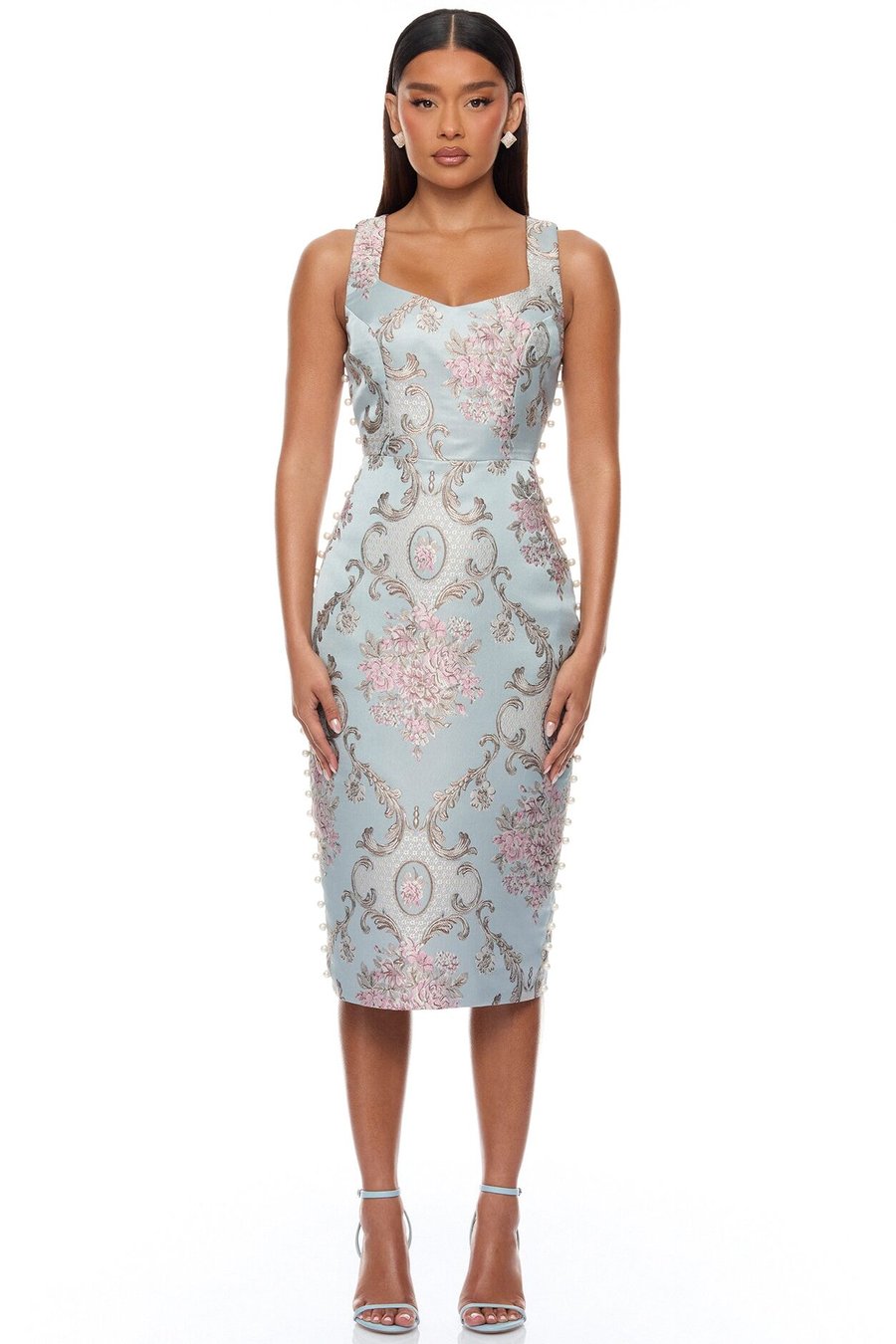 Alyssa Pearl Jacquard Midi Dress - Blue