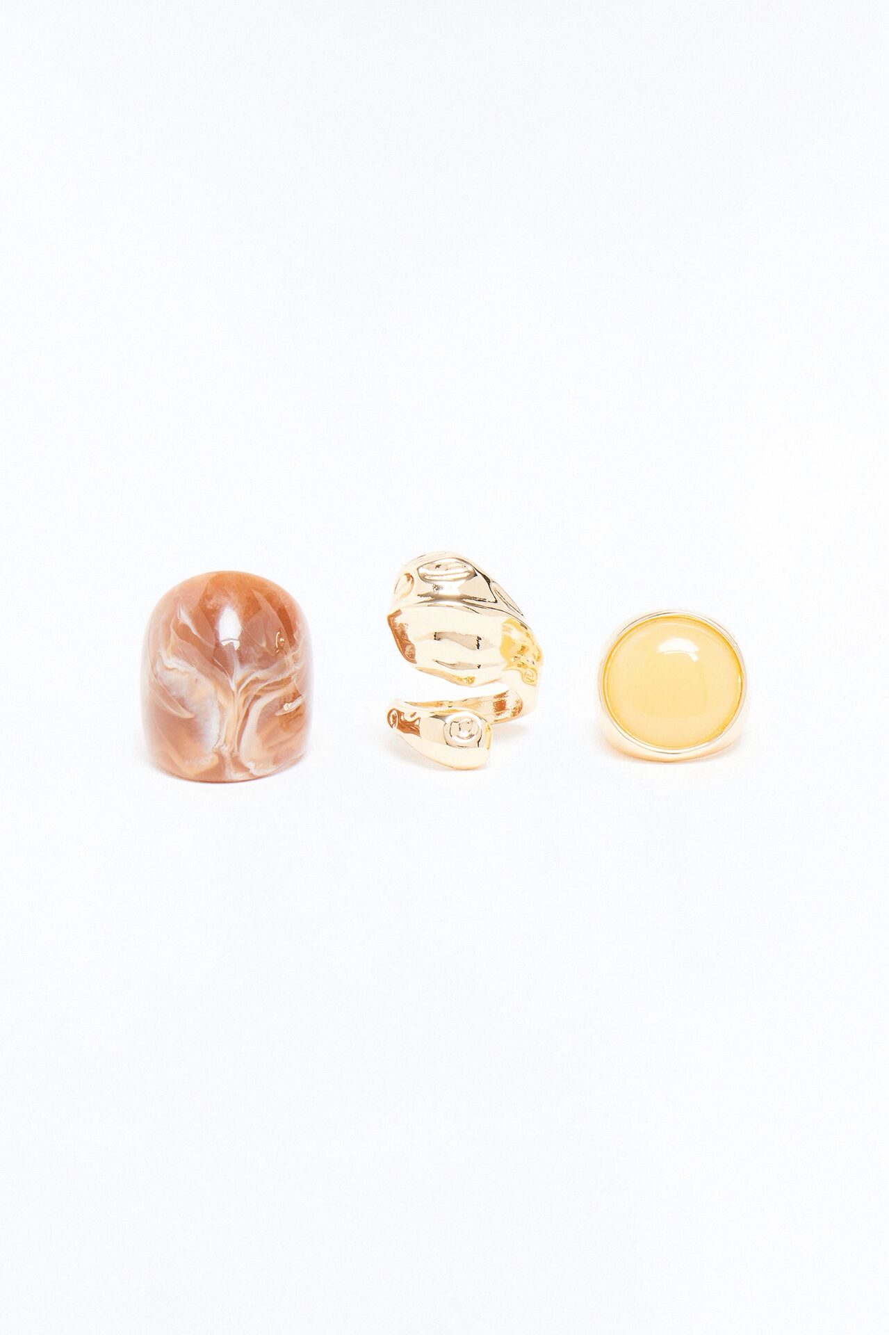 Cabo Jeweled 3 Piece Ring Set - Gold/Brown