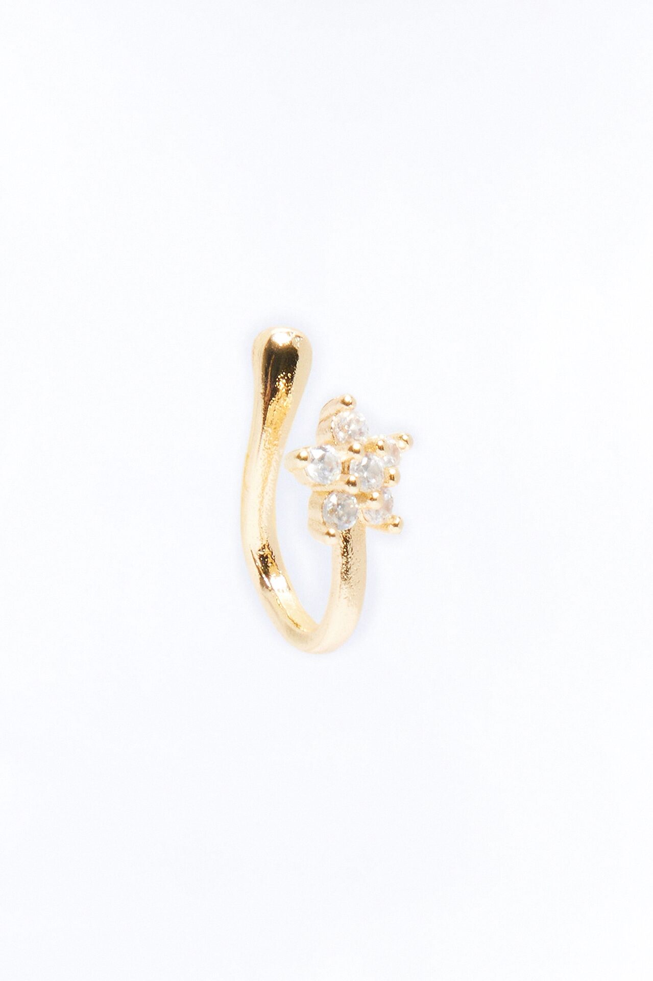Flor Rhinestone Faux Nose Ring - Gold