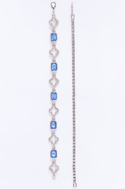 Clover Iced Gemstone Bracelet Set - Silver