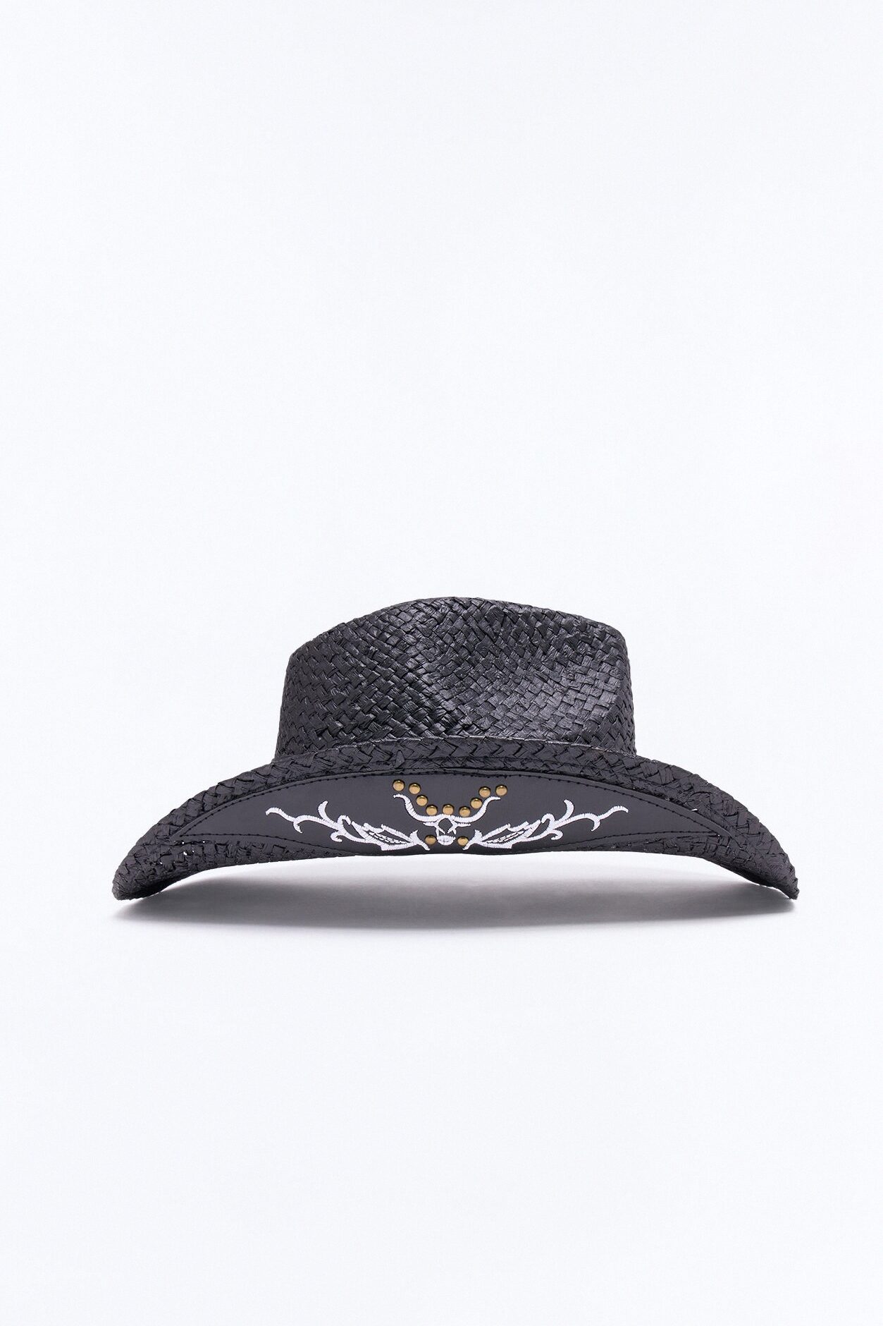 Western Decorative Straw Cowboy Hat - Black