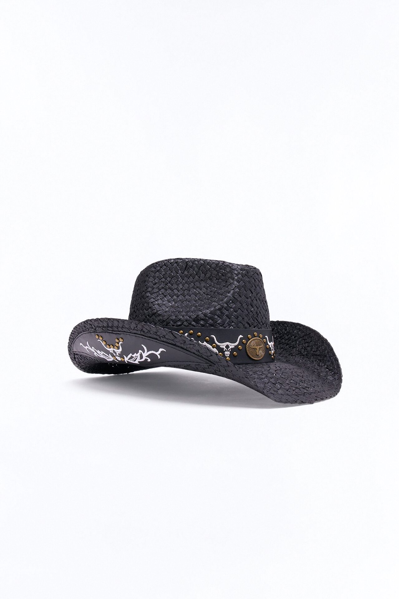 Western Decorative Straw Cowboy Hat - Black