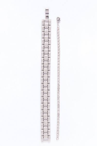 Forever Cold Iced Bracelet Set - Silver
