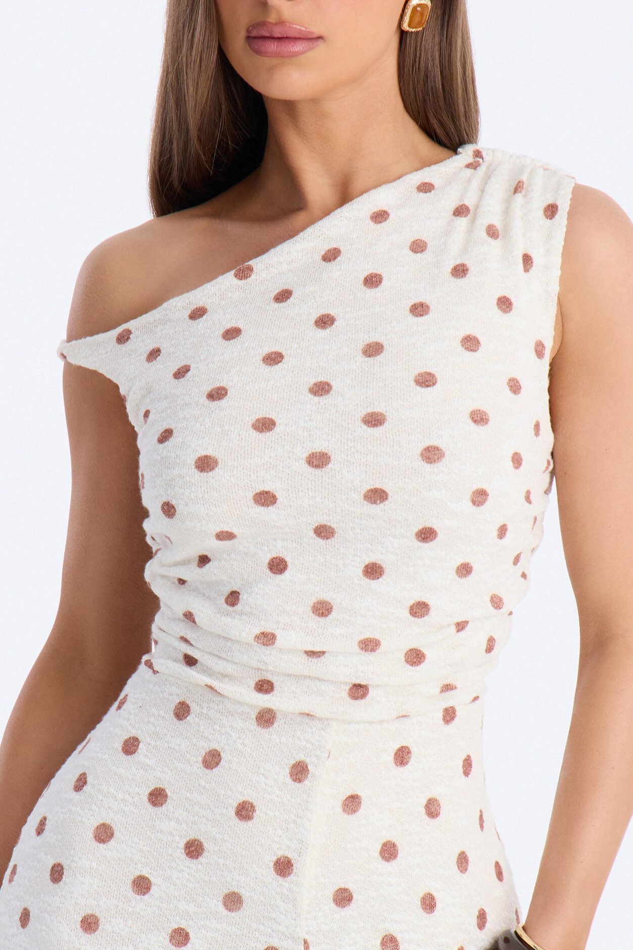 Natalia Polka Dot Knit Off Shoulder Jumpsuit - Cream