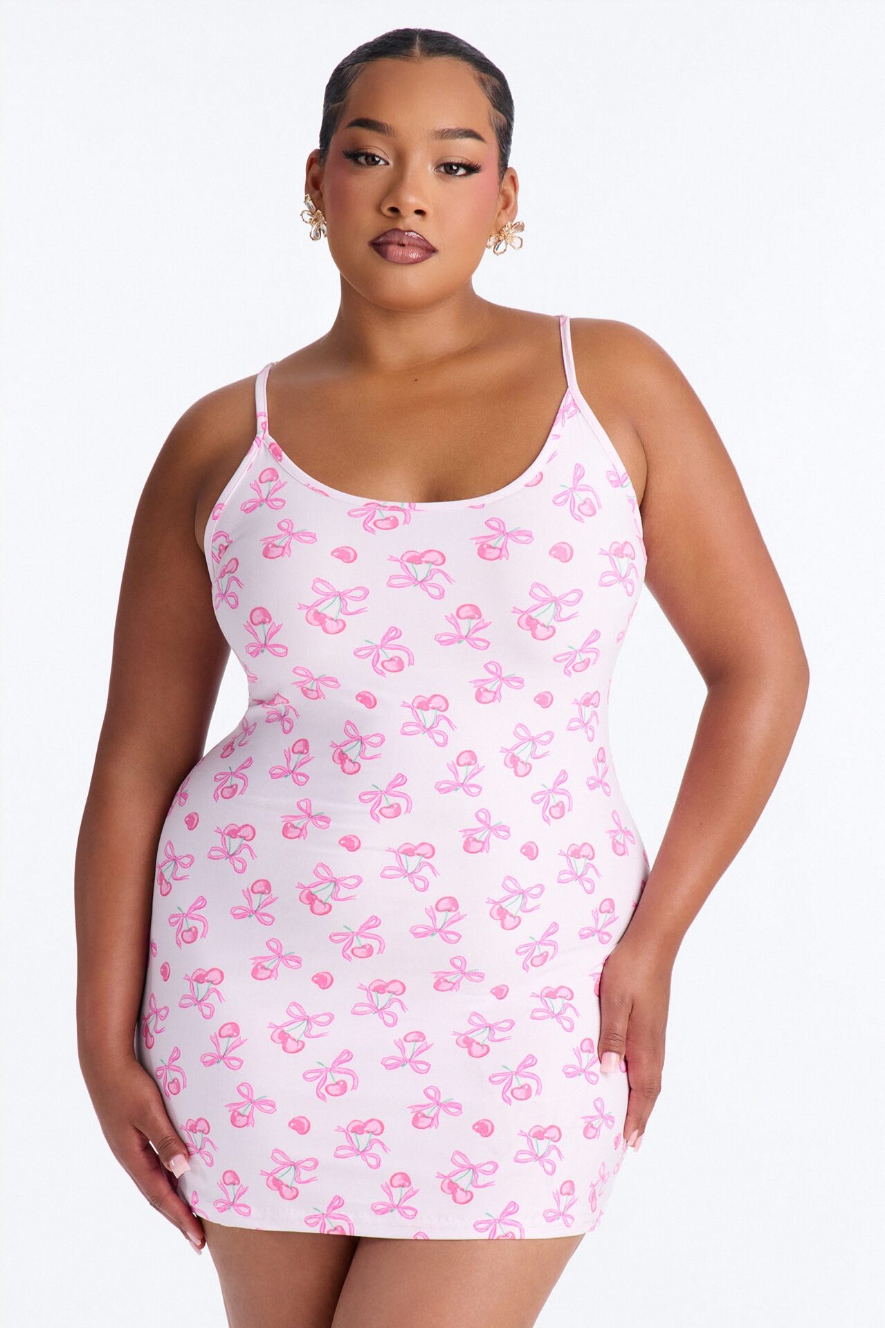 Snuggle Ready Cherry Bow Print PJ Sleep Dress - Pink/combo