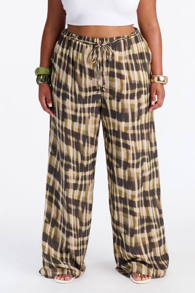 Angelica Belted Wide Leg Pant - Olive/combo
