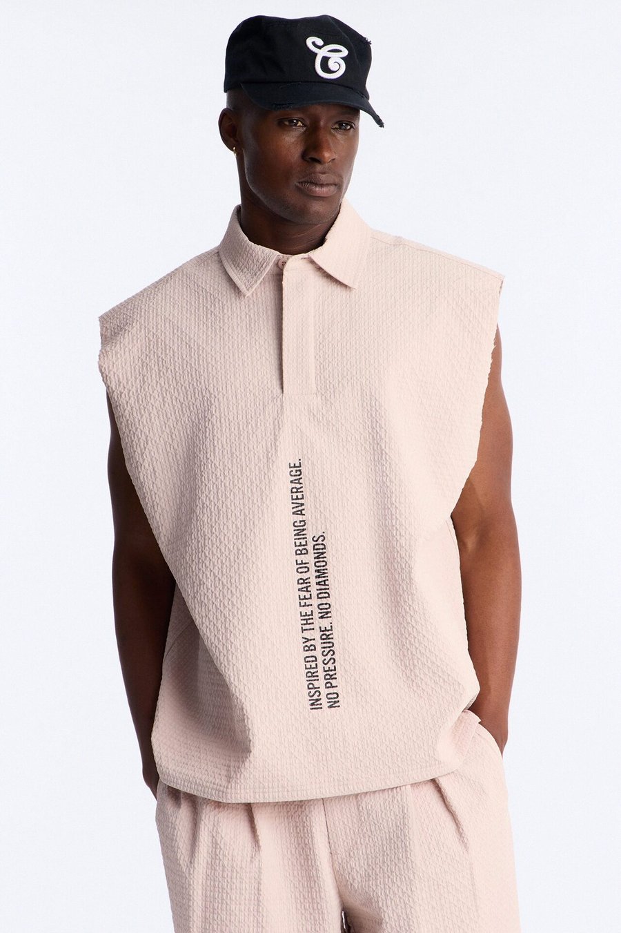 Oversized Inspired By Fear Seersucker Muscle Polo - Pink