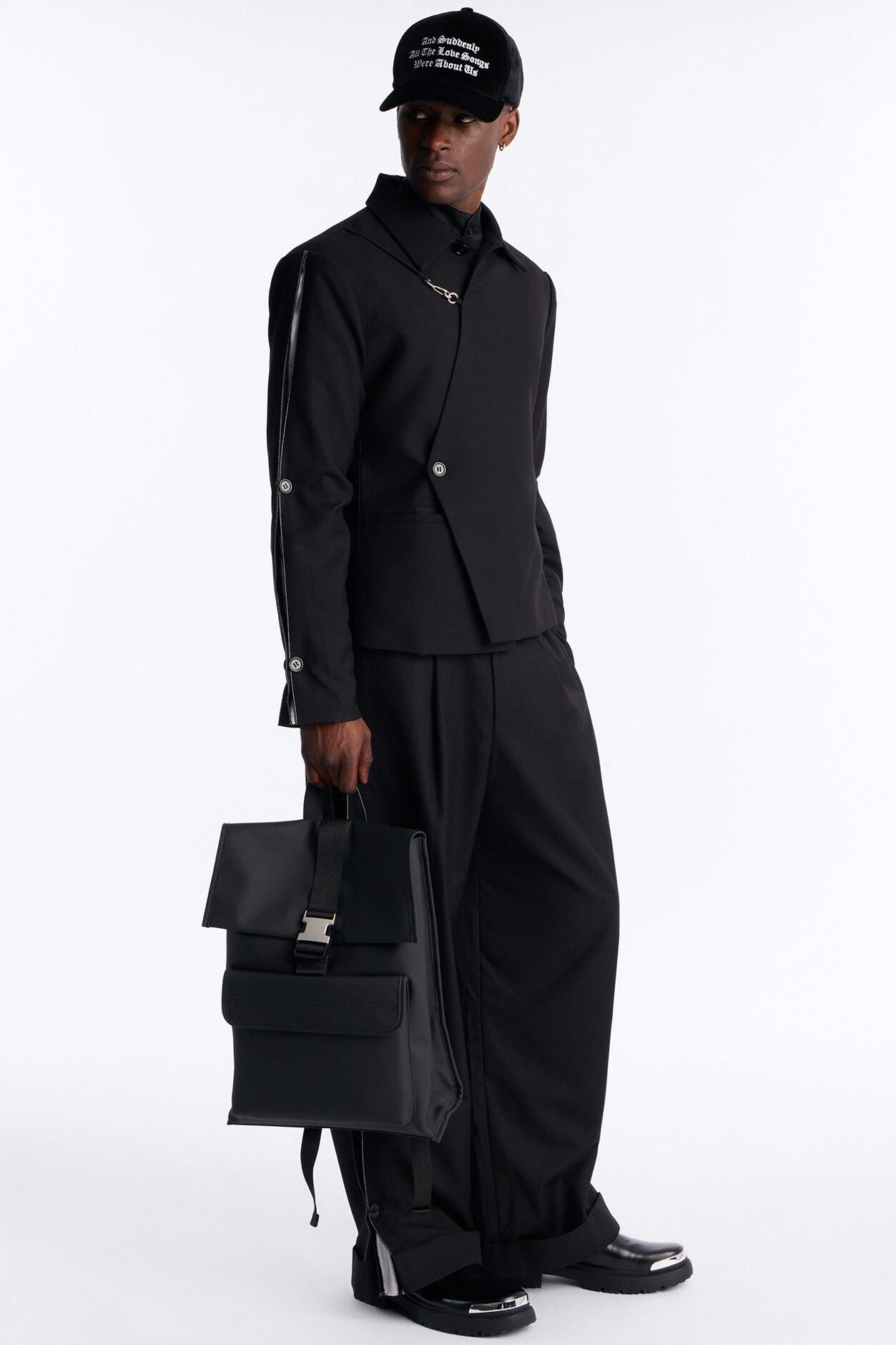 Wide Leg New Age Cuffed Tuxedo Trouser - Black