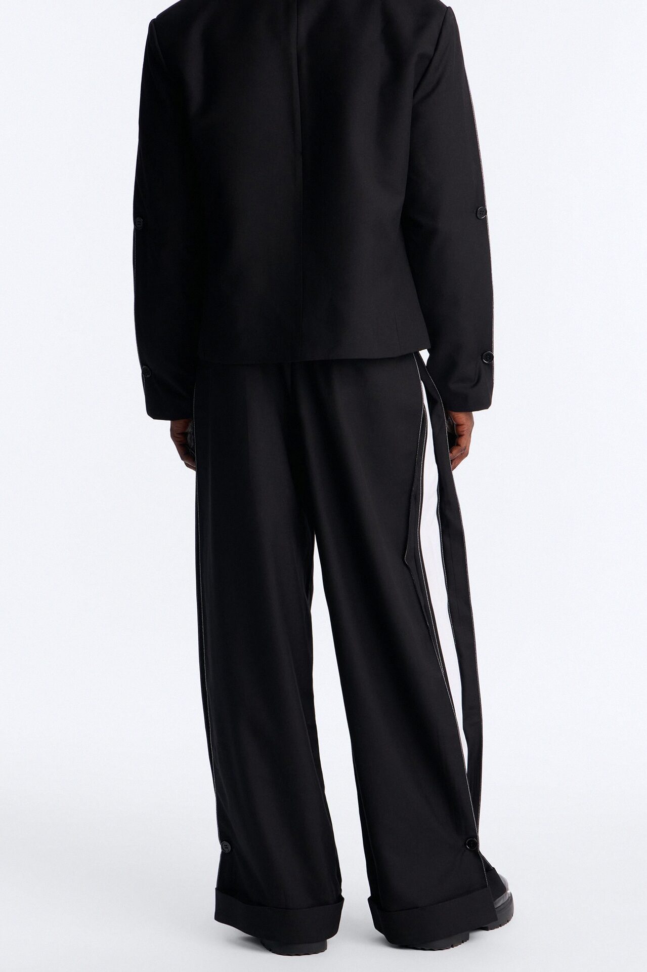 Wide Leg New Age Cuffed Tuxedo Trouser - Black