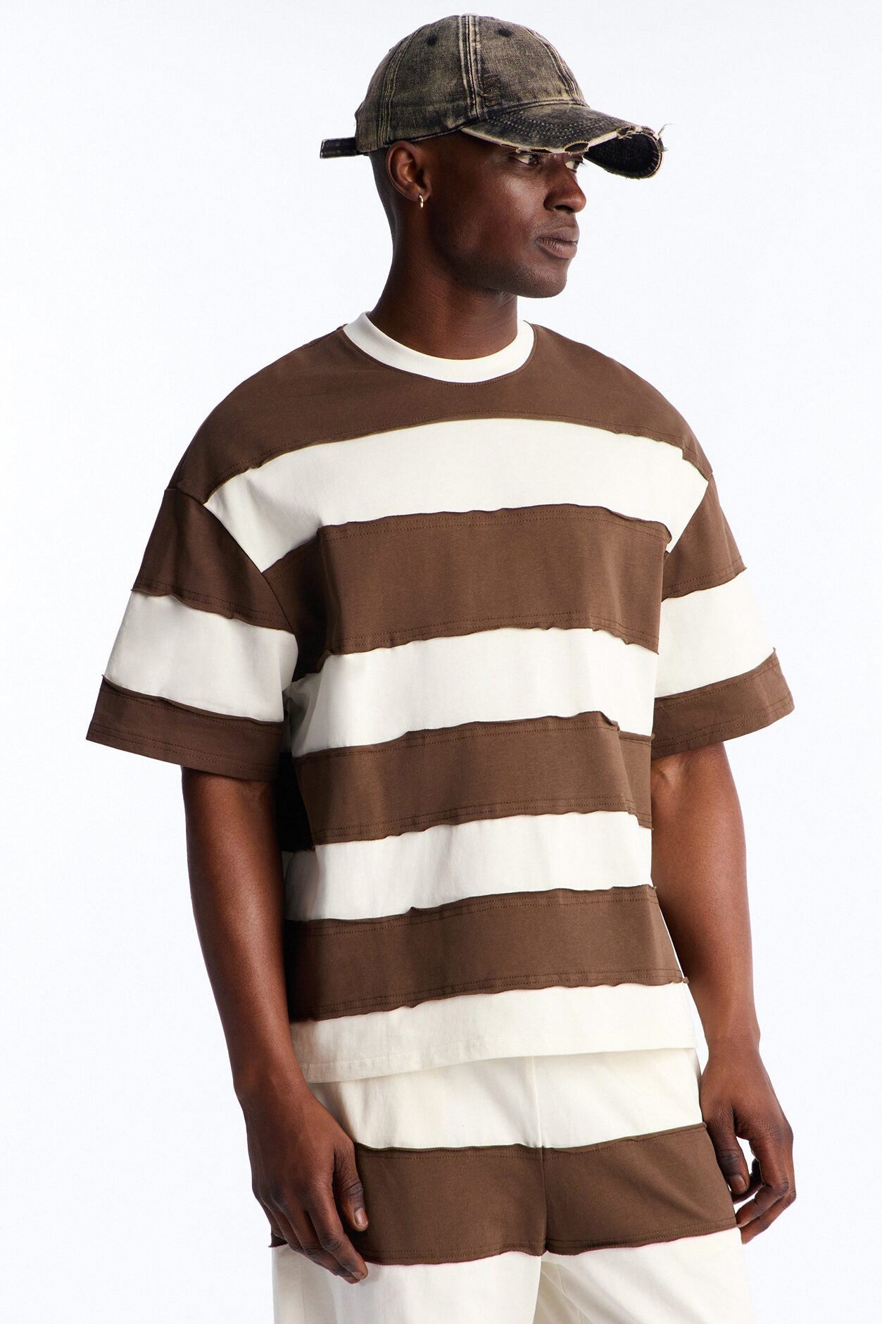 Dean Distressed Stripe Crewneck Tee - Brown/combo