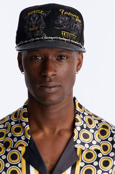 Multi Graphic Embroidered Paracord Snapback Hat - Black