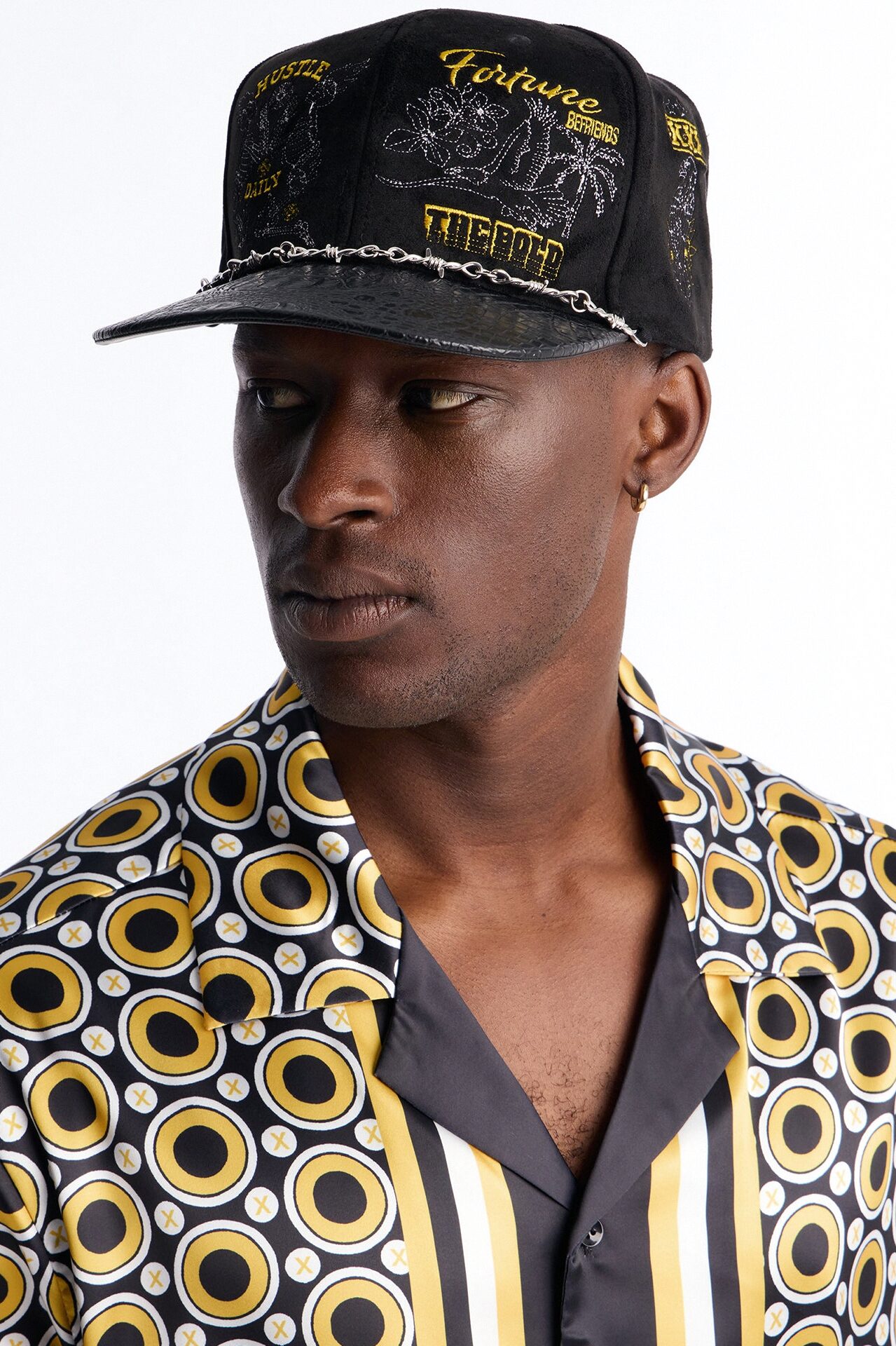 Multi Graphic Embroidered Paracord Snapback Hat - Black