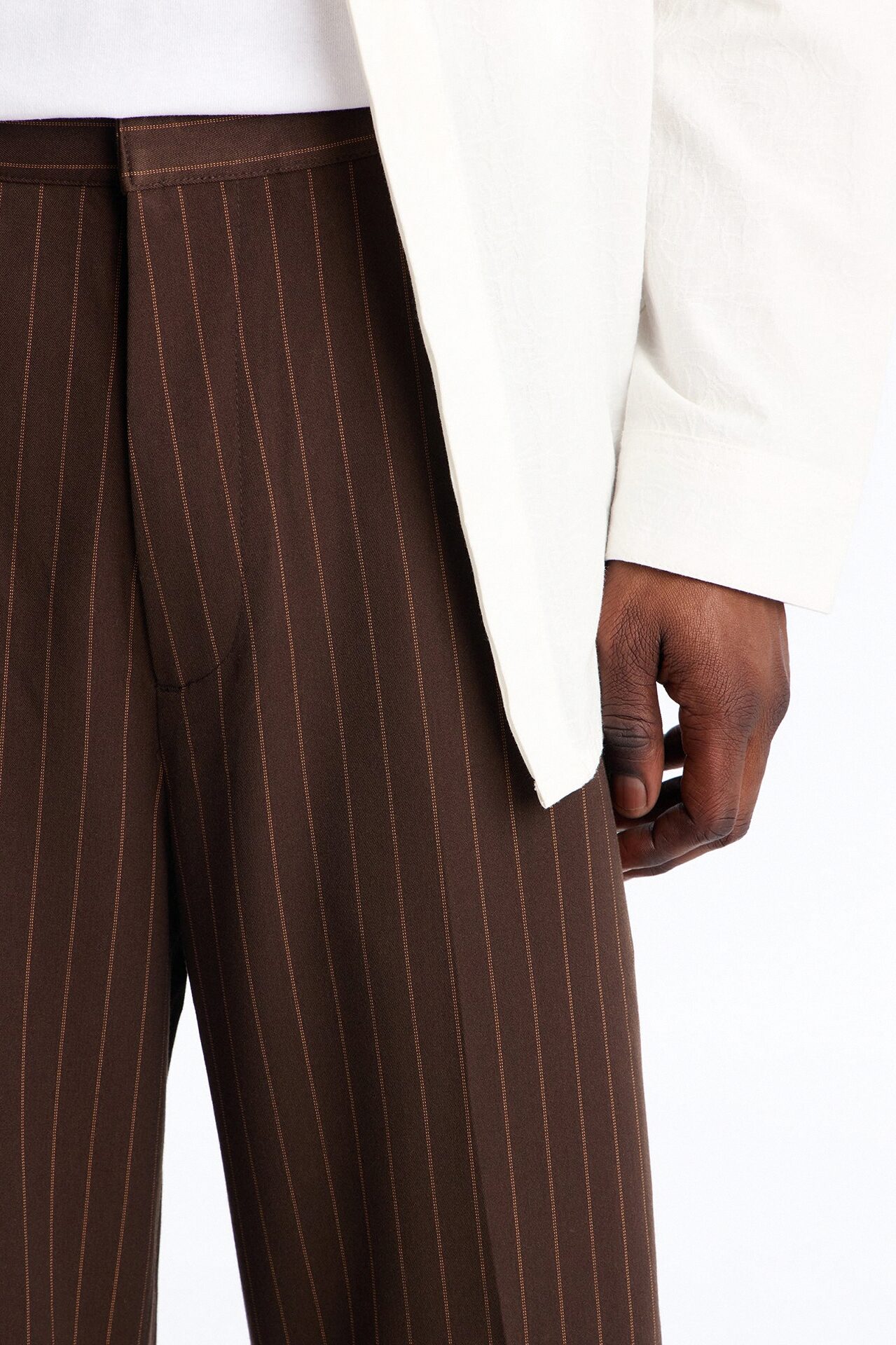 Wide Leg Straight Striped Trouser - Brown