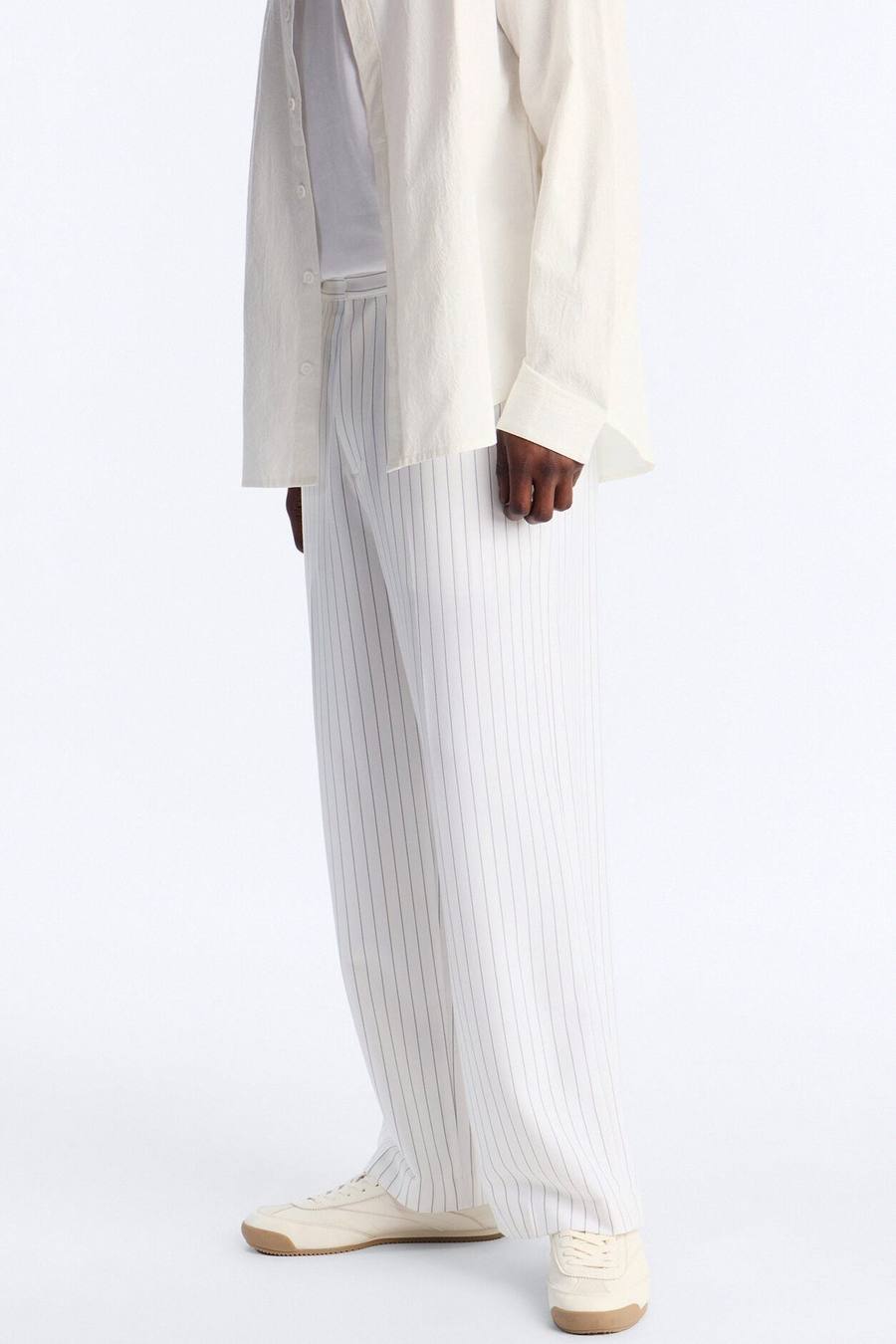 Wide Leg Straight Striped Trouser - Cream