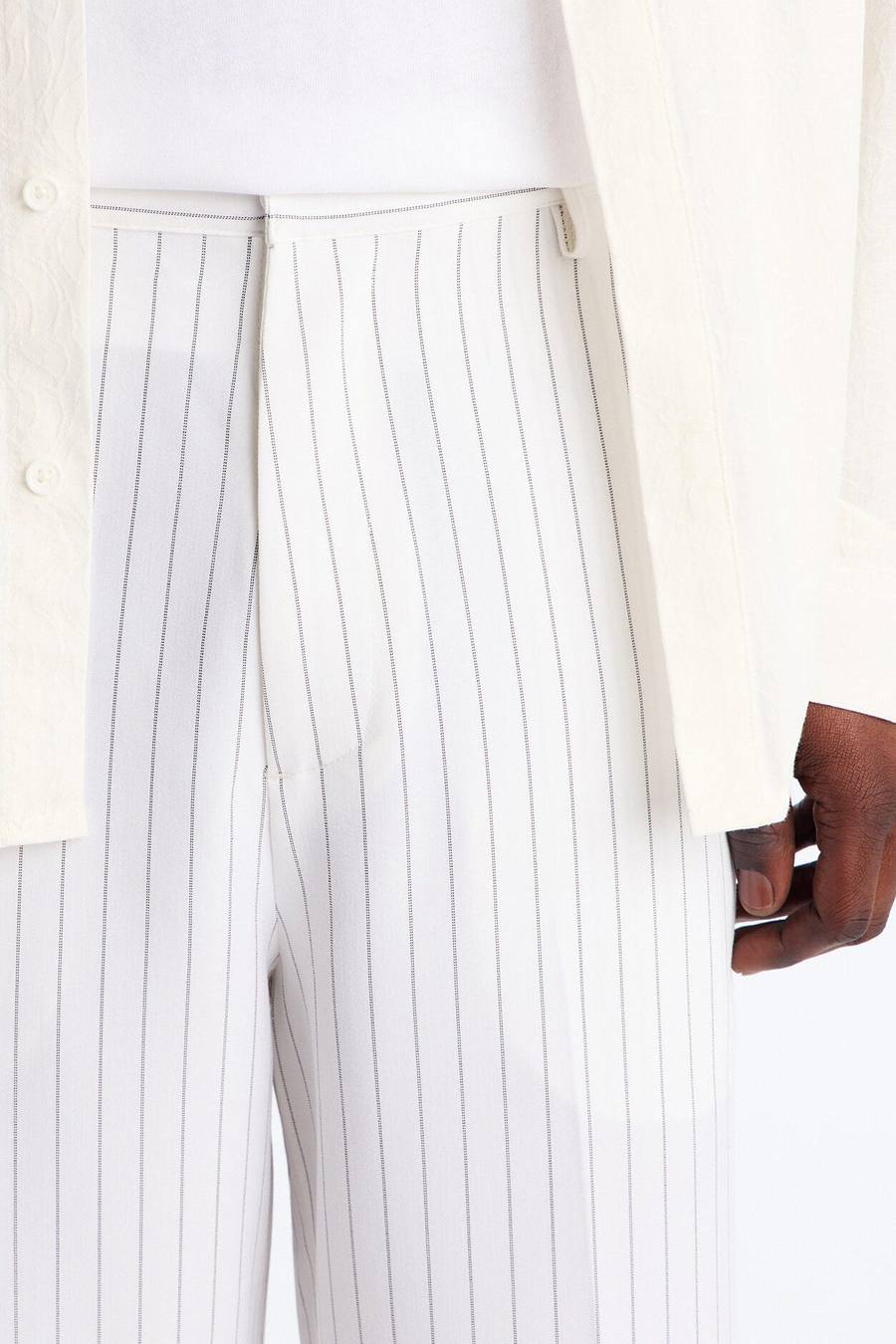 Wide Leg Straight Striped Trouser - Cream