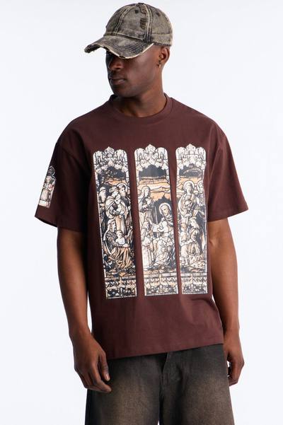 Cathedral Art Oversized Short Sleeve Tee - Brown