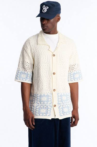 Relaxed Sunstage Crochet Cuban Collar Button Up Shirt - Light Blue