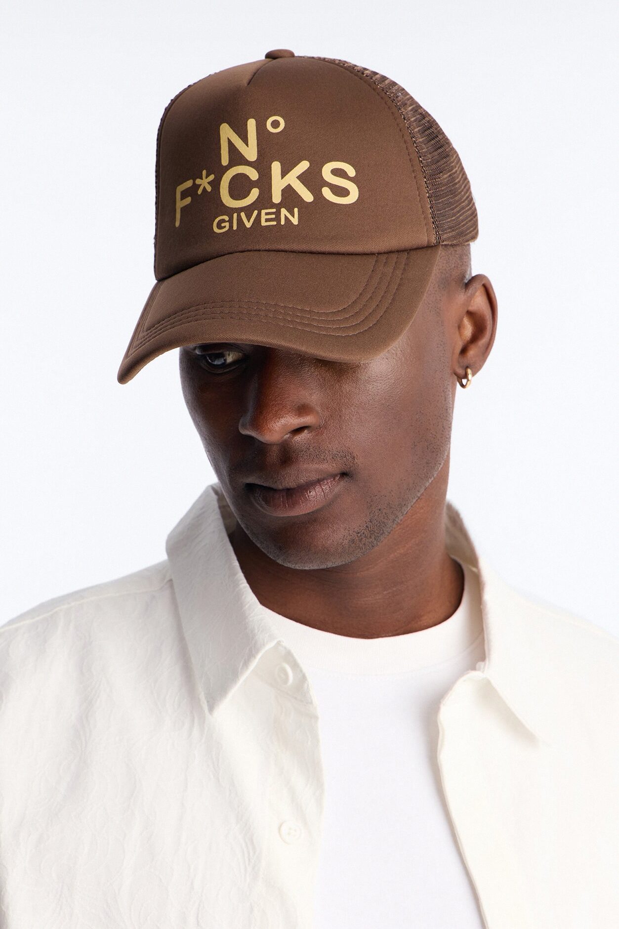 No Fcks Given Trucker Snapback Hat - Brown