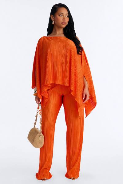 On The Horizon Off Shoulder Plisse Pant Set - Orange