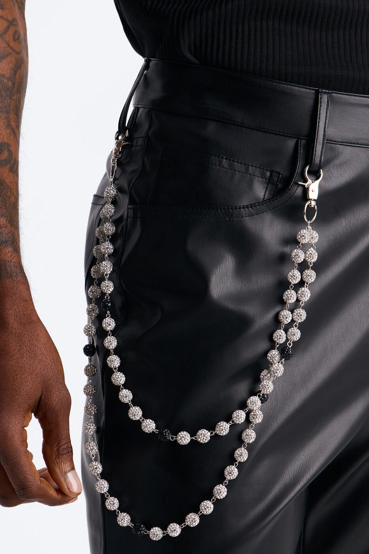 Iced Beaded Layered Pant Chain - Silver