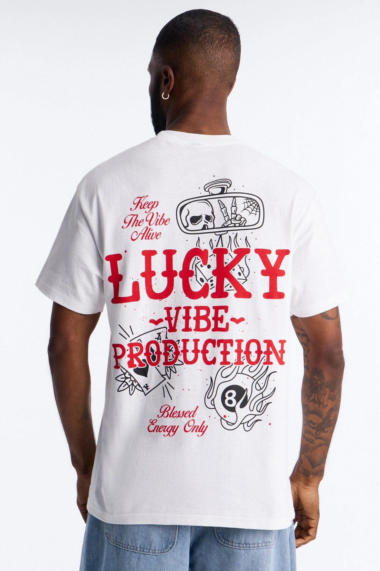 Lucky Vibes Oversized Short Sleeve Tee - White