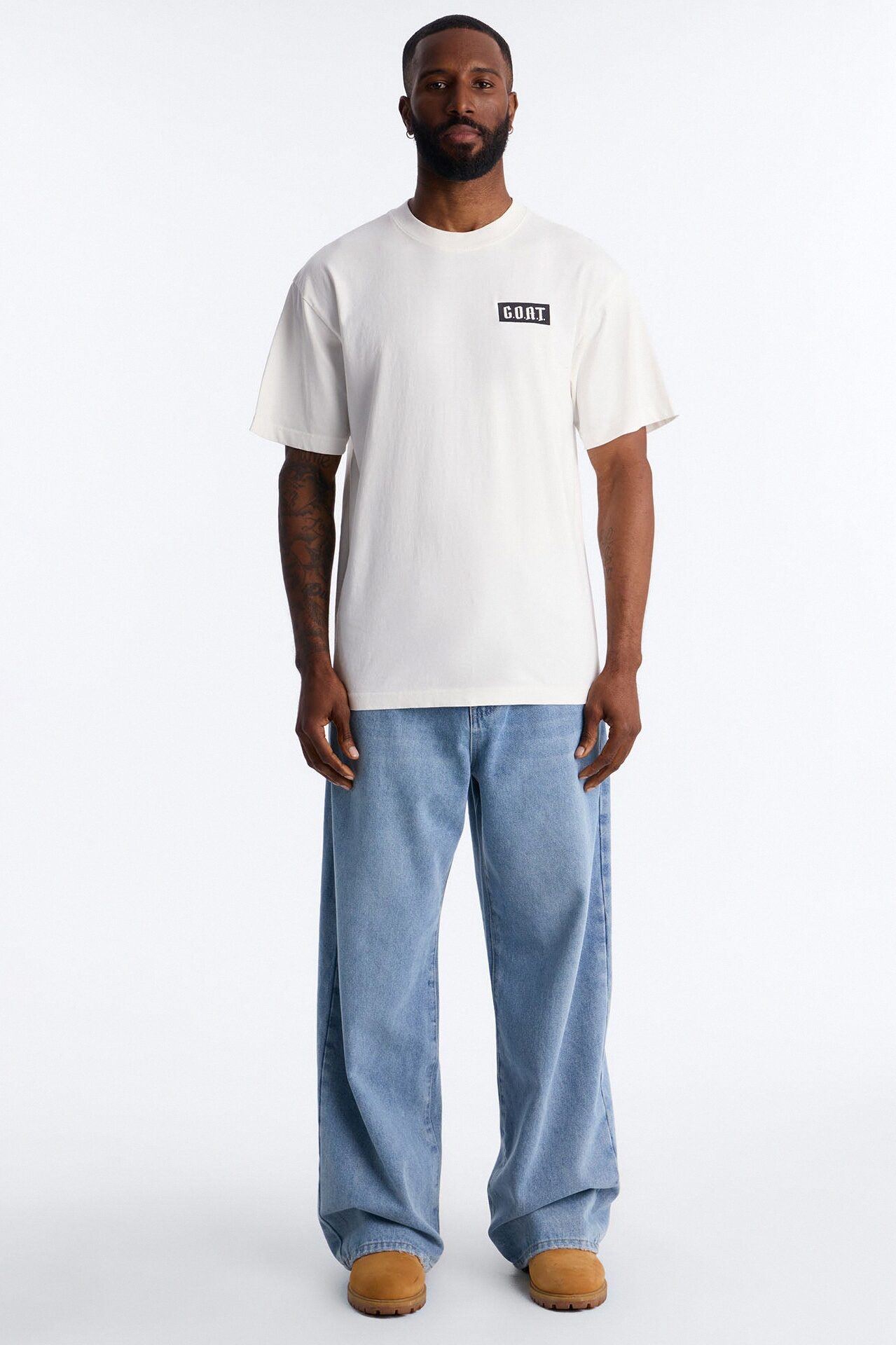 GOAT Oversized Heavy Weight Embroidery Short Sleeve Tee - White