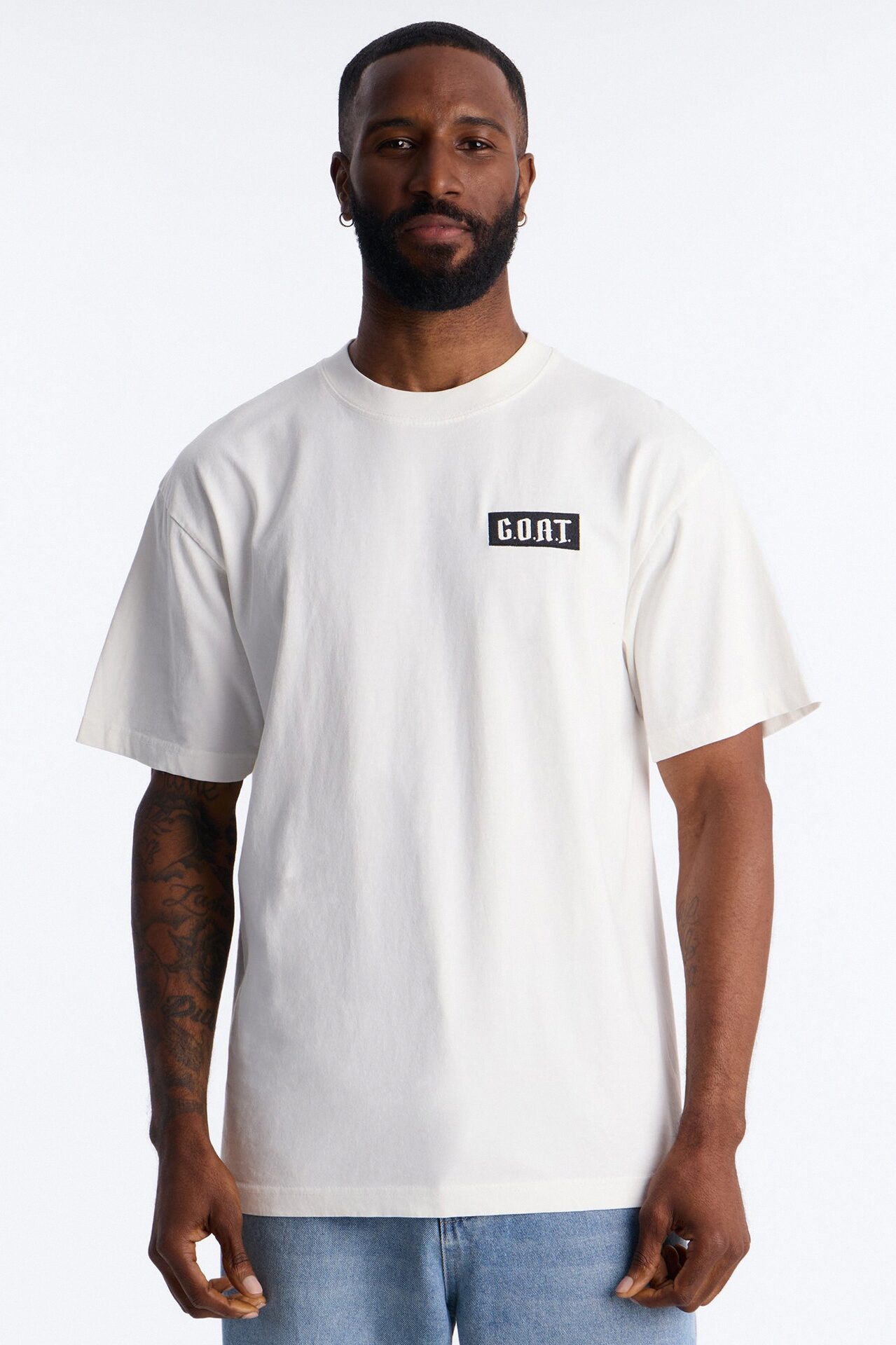 GOAT Oversized Heavy Weight Embroidery Short Sleeve Tee - White