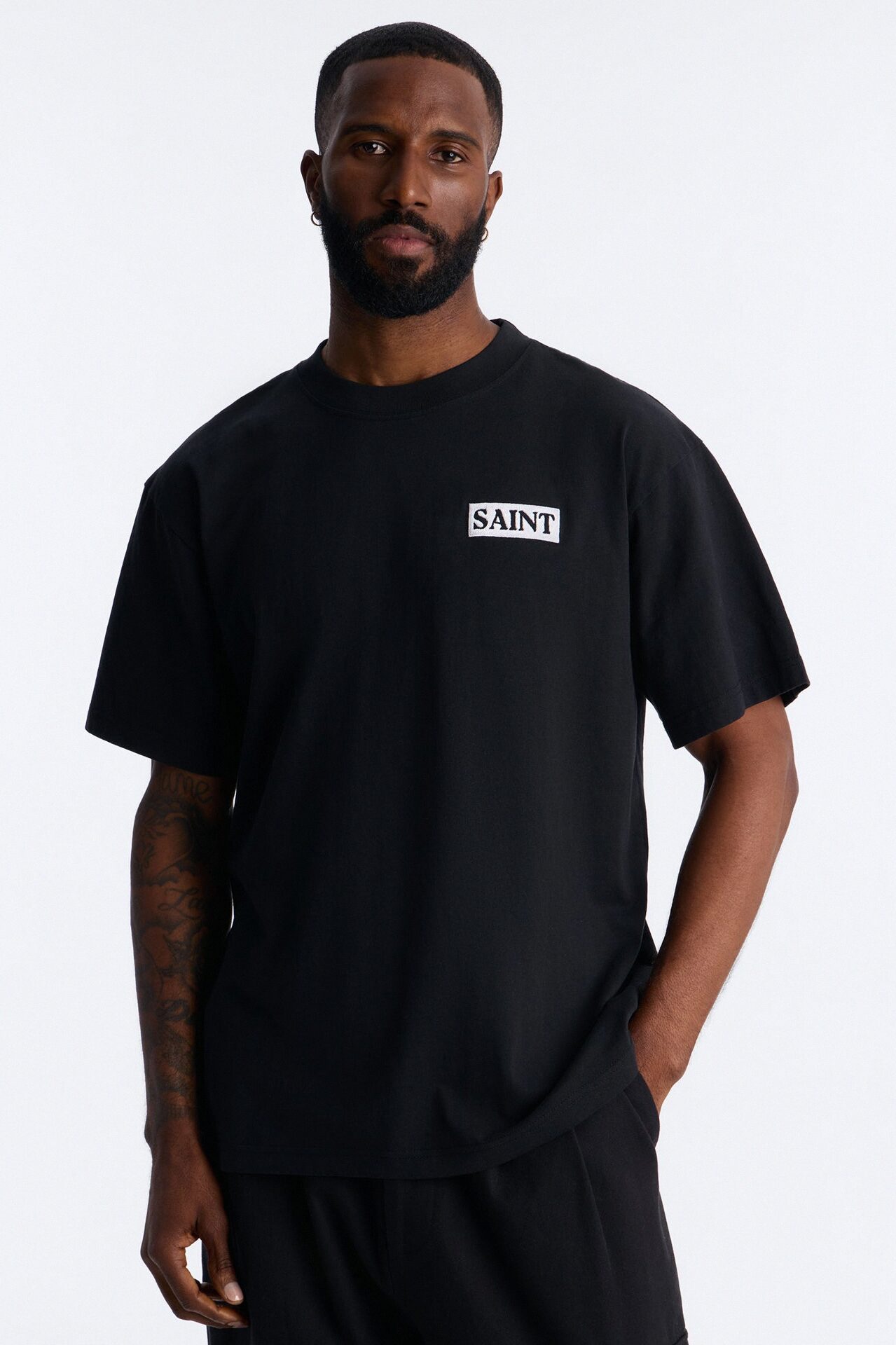Saint Oversized Heavy Weight Embroidery Short Sleeve Tee - Black