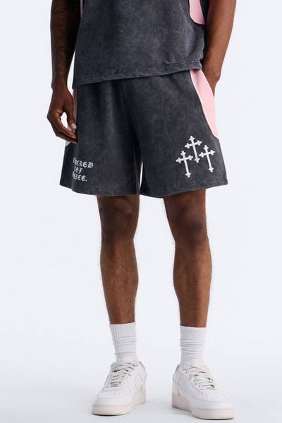 Sacred Embroidery Paneled Sweatshorts - Black
