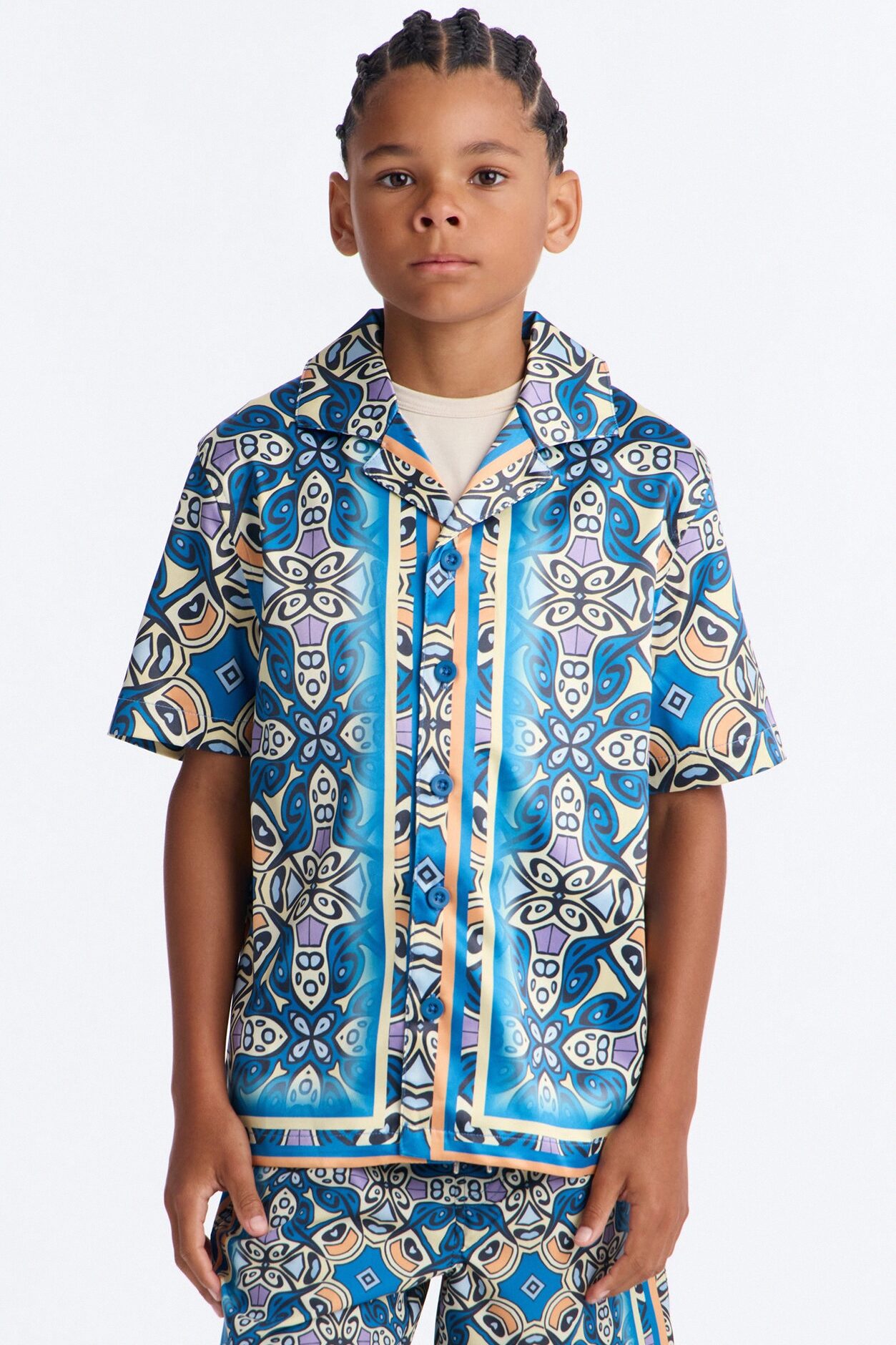 Mini Mosaic Resort Printed Cuban Collar Shirt - Multi Color