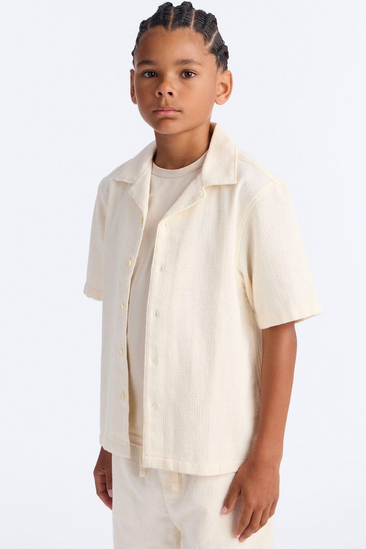 Mini Made History Textured Button Down Shirt - Cream
