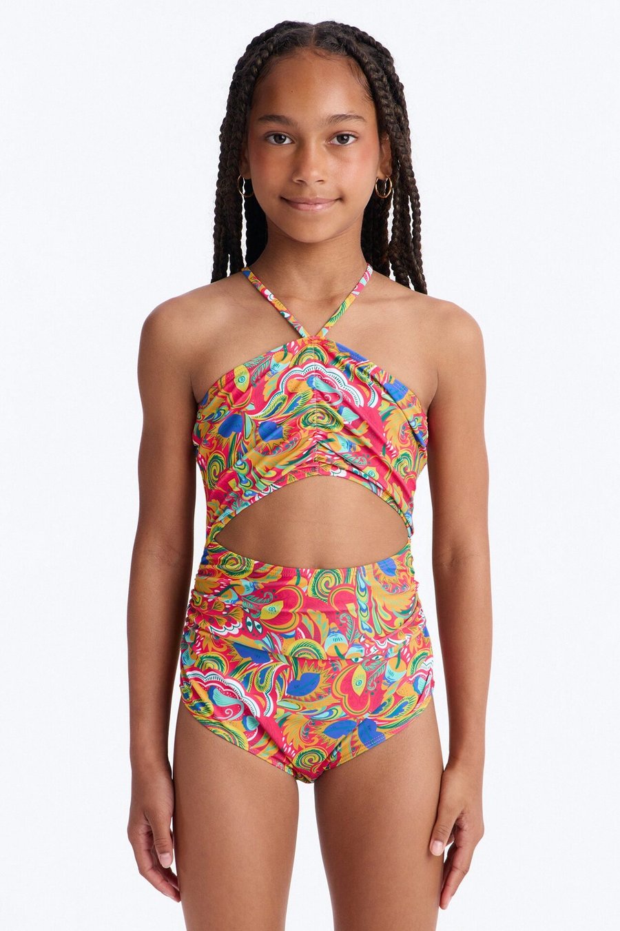 Mini Khloe Contrast Threading 1 Piece Swimsuit - Pink/combo