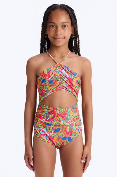 Mini Khloe Contrast Threading 1 Piece Swimsuit - Pink/combo