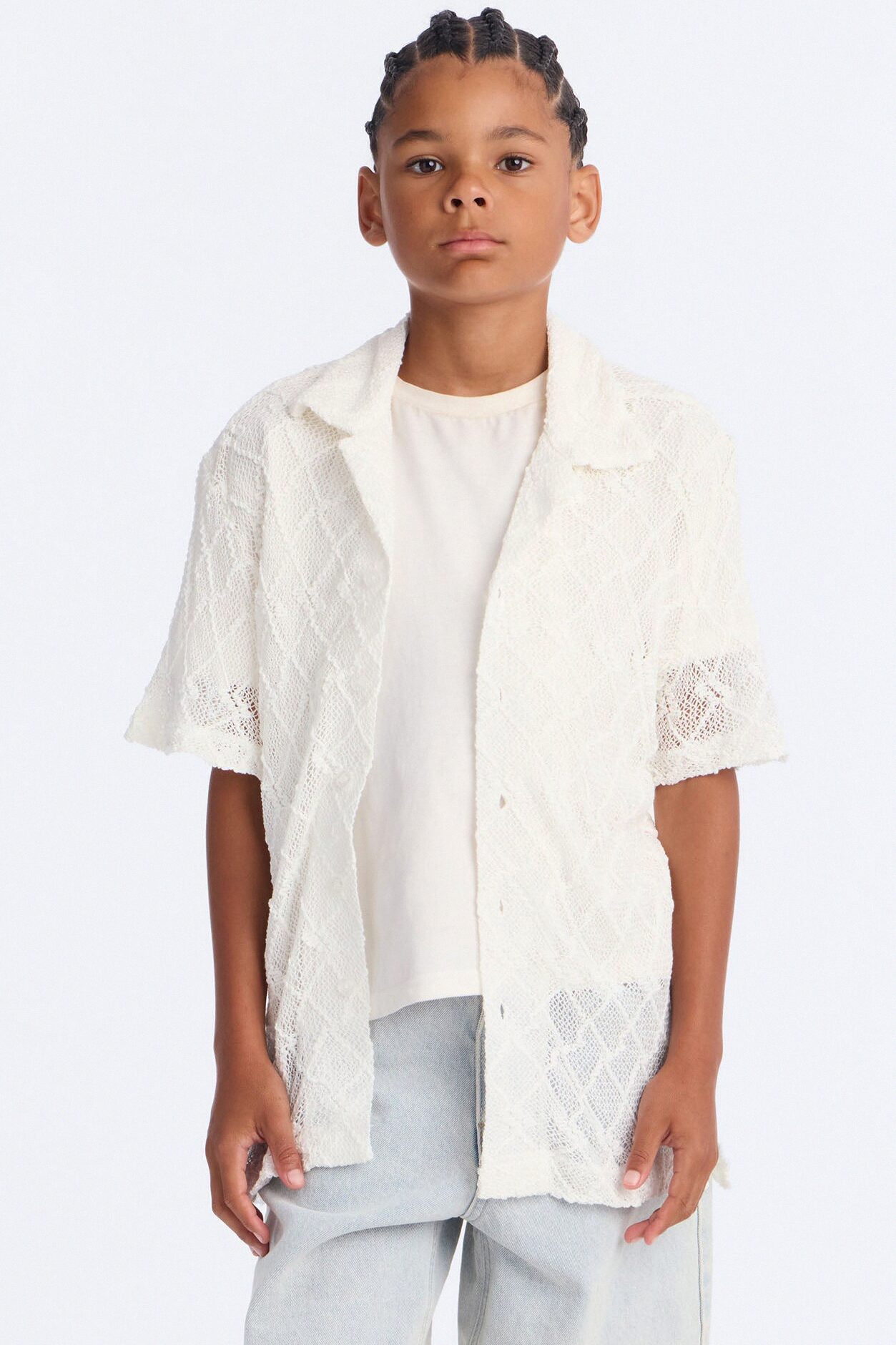 Mini Devoted To It Jacquard Button Down Shirt - White
