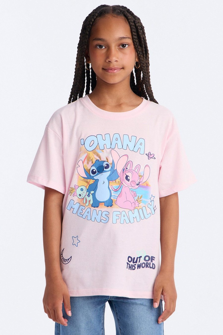 Mini Stitch Ohana Means Family Short Sleeve Tee - Pink
