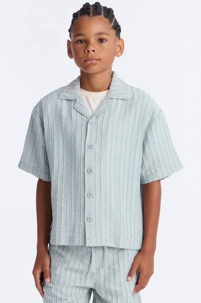 Mini Relaxed Aegean Pleat Cuban Collar Button Up Shirt - Sage