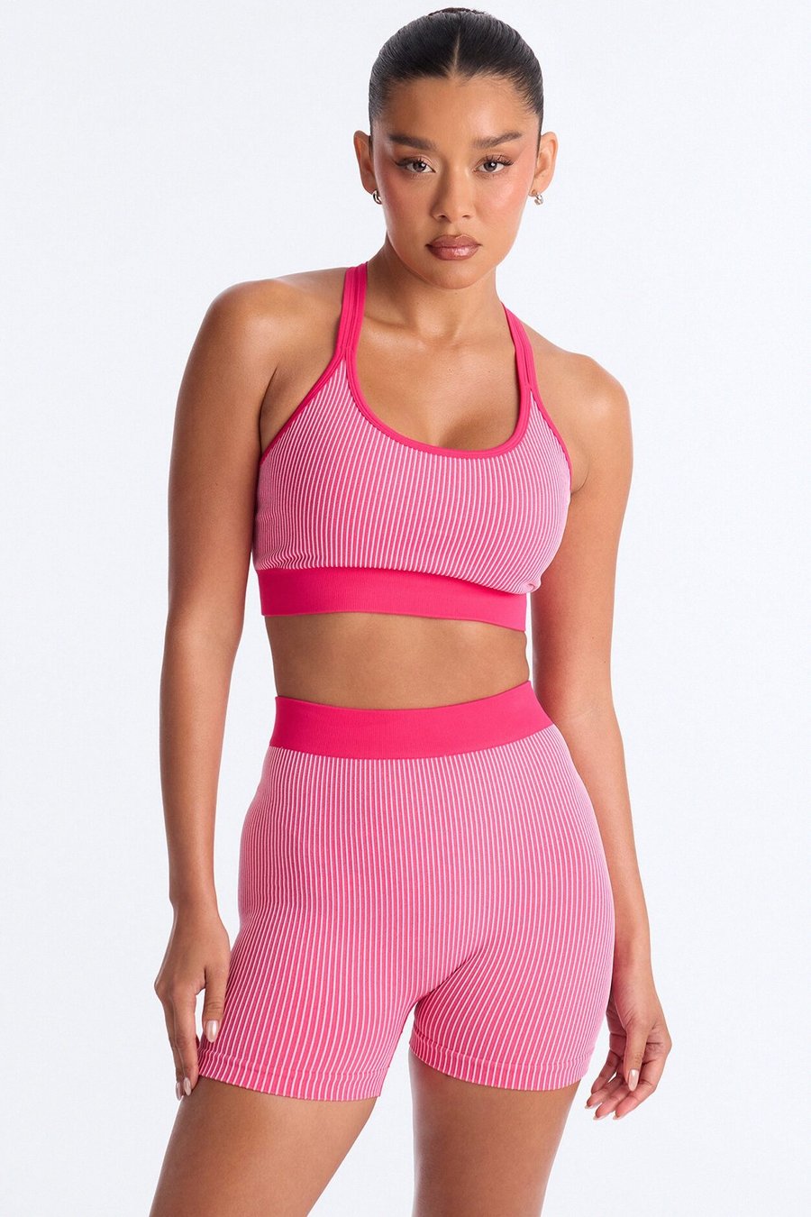 Gigi Seamless Sculpting Ruched V Back Short Set - Pink