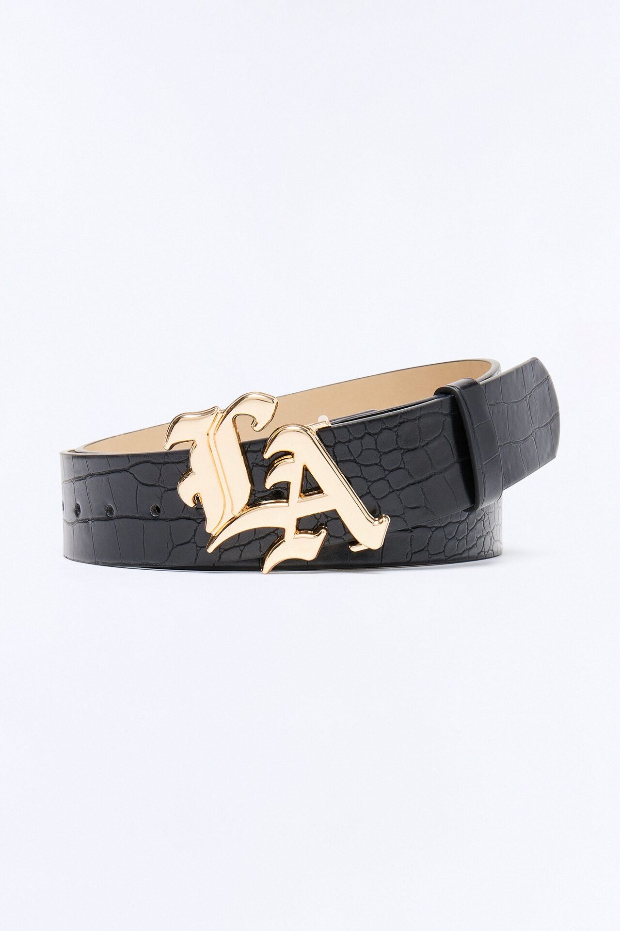 LA Embossed Faux Leather Belt - Black/Gold