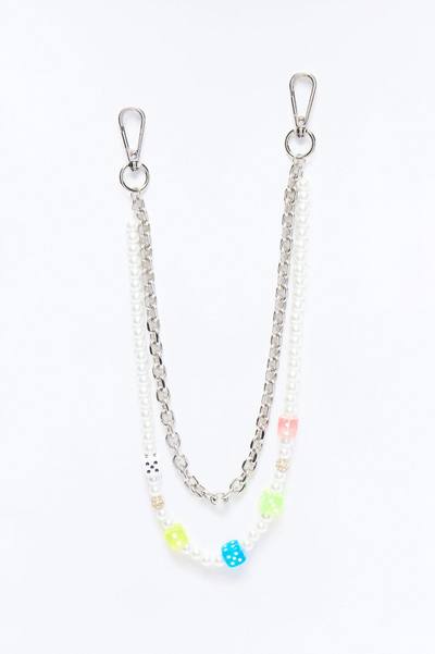Colored Dice Pearl Stacked Pant Chain - Silver