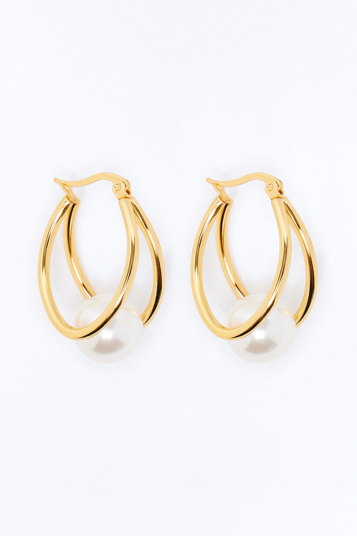 Pearl Drop Hoop Earrings - Gold