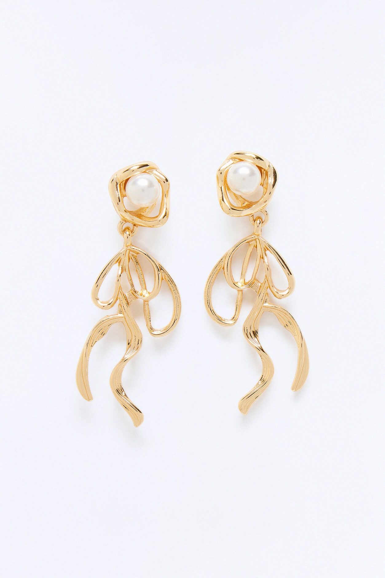 Pearl Ribbon Earrings - Gold