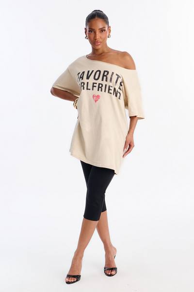 Favorite Girlfriend Off Shoulder Tee - Sand