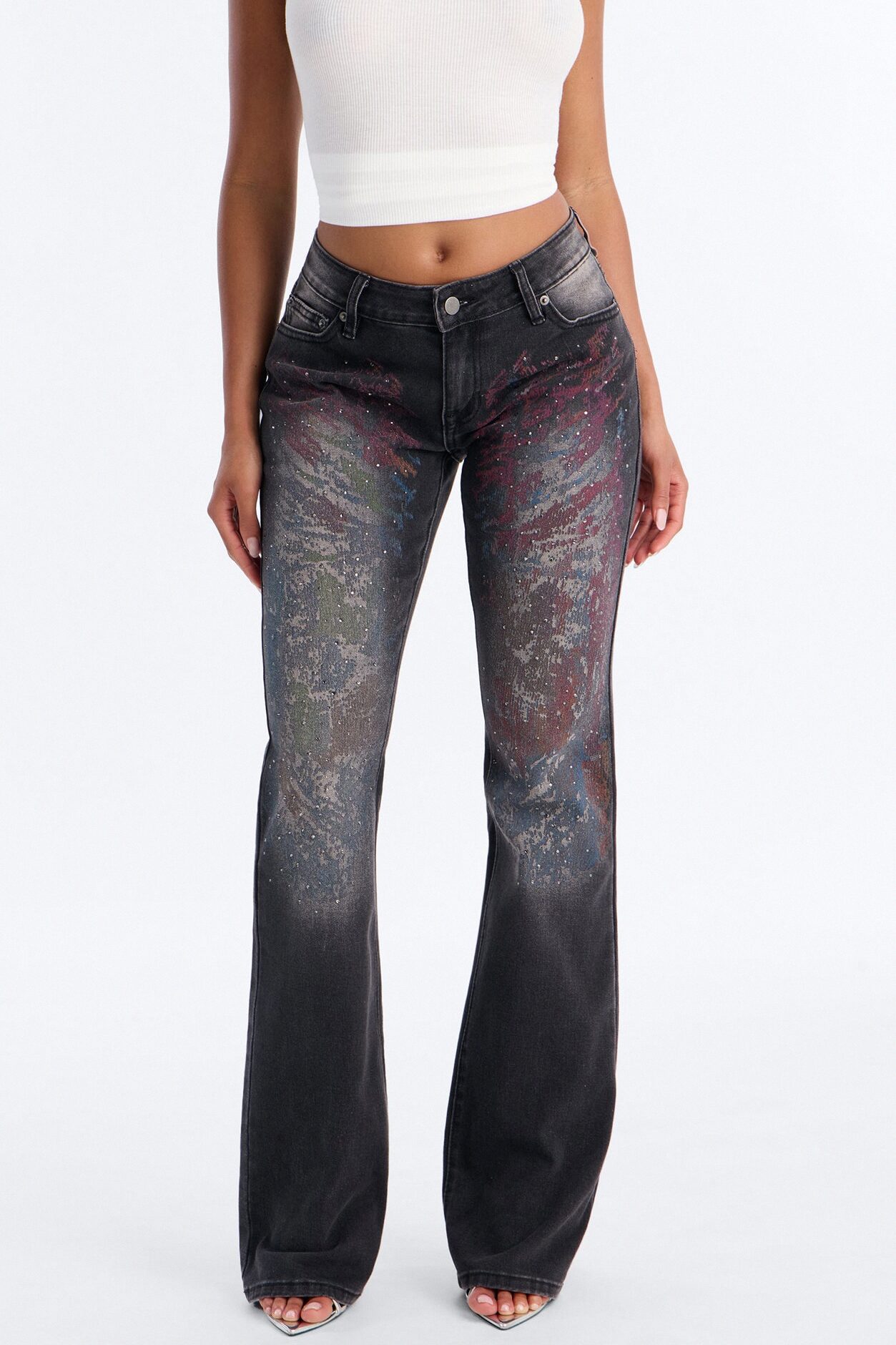 Pop Princess Low Rise Embellished Bootcut Jeans - Black Wash