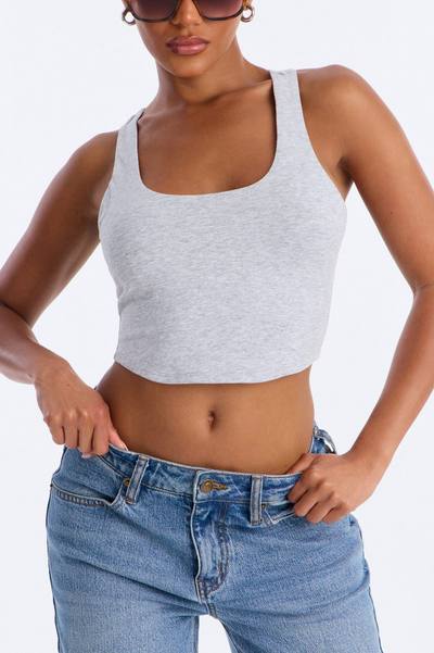 Evalyn Double Lined Cropped Racerback Tank Top - Grey