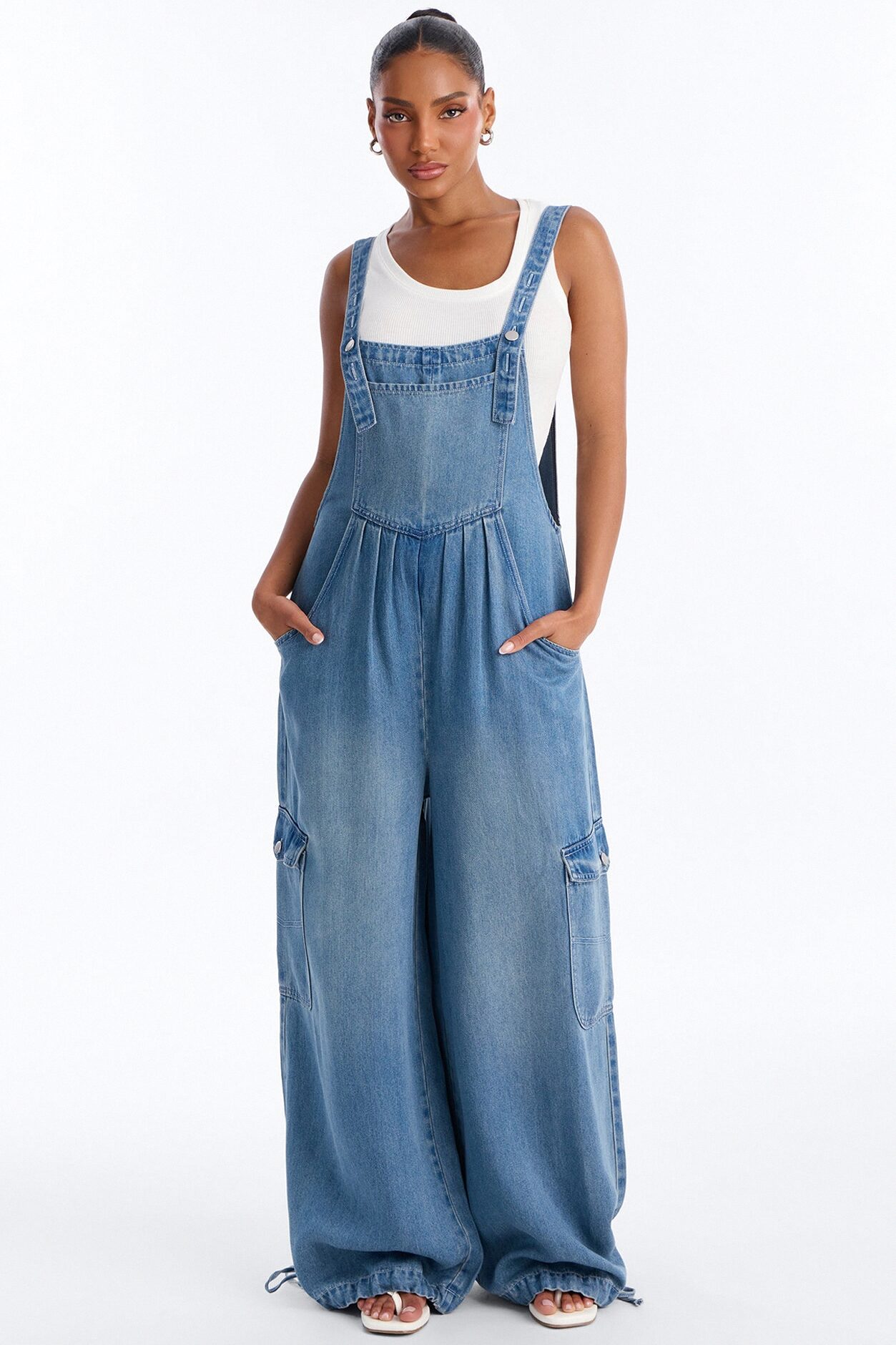 Nosara Drapey Denim Overalls - Vintage Wash