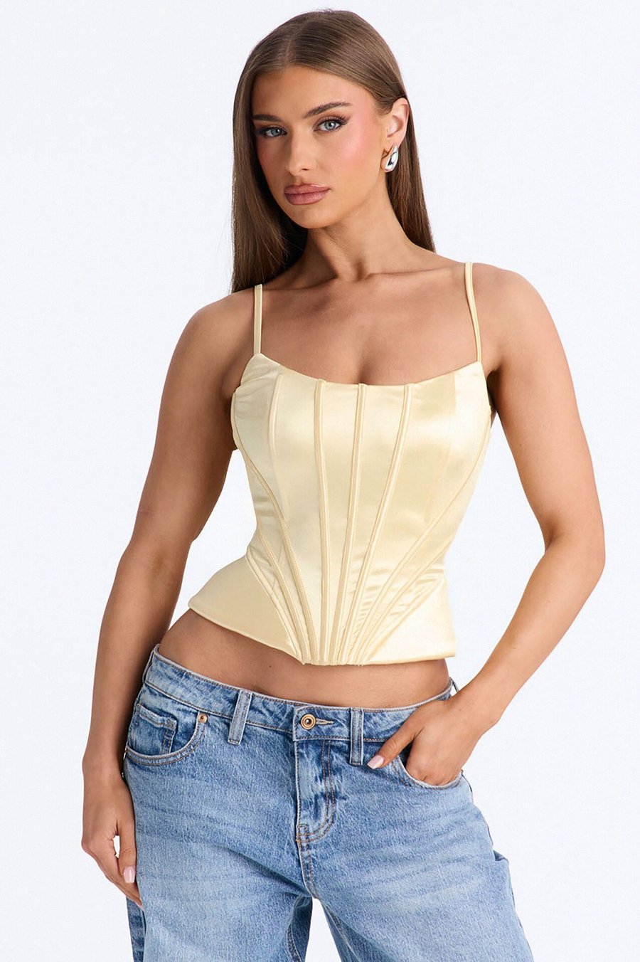 You Have My Heart Lace Up Satin Corset - Yellow