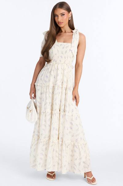 Mable Smocked Maxi Dress - Purple/combo