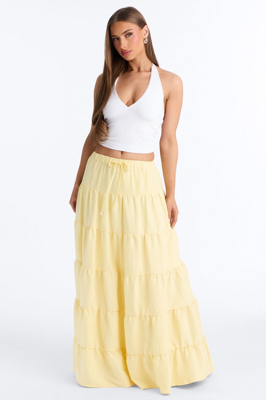 Aza Low Rise Tiered Maxi Skirt - Yellow