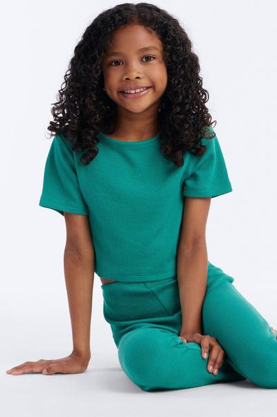 Mini Callie Ribbed Capri Set - Green
