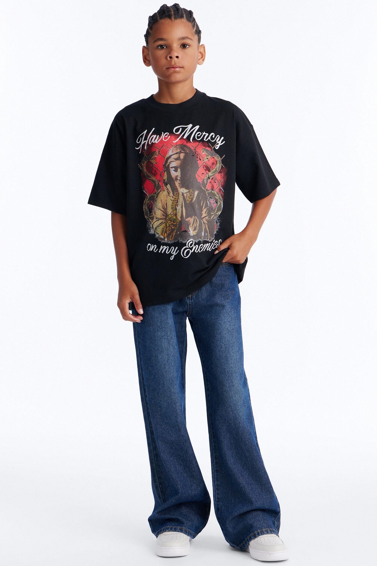 Mini Have Mercy Glitter Print Short Sleeve Tee - Black